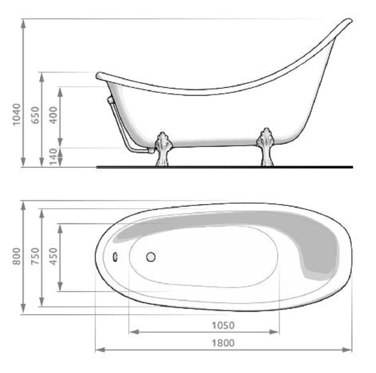 Art Nouveau bathtub black / gold 180 cm - Freestanding retro style bathtub