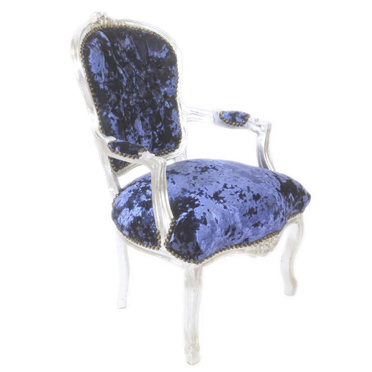 Baroque Salon Chair Royal Blue Velor Fabric / Silver - Antique Design Furniture