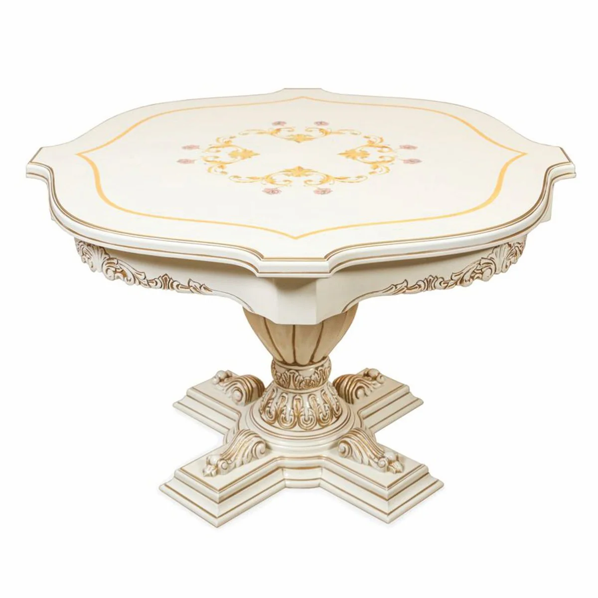 Luxury baroque dining table white / brown Ø 120 cm - baroque dining room furniture