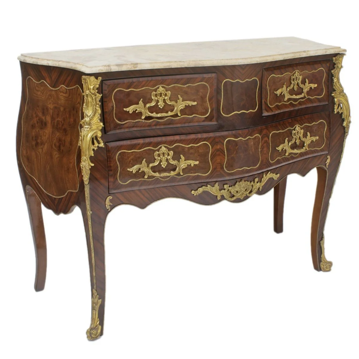 Baroque chest of drawers brown with cream marble top 120 cm handmade - baroque furniture antique style