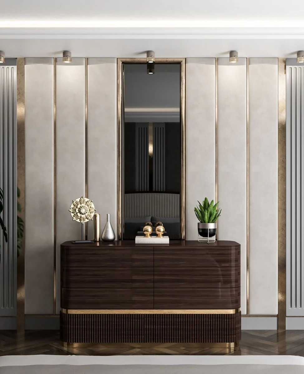 Luxury solid wood chest of drawers with 6 drawers dark brown / gold - bedroom chest of drawers - bedroom furniture - luxury furniture - luxury furnishings - bedroom furnishings