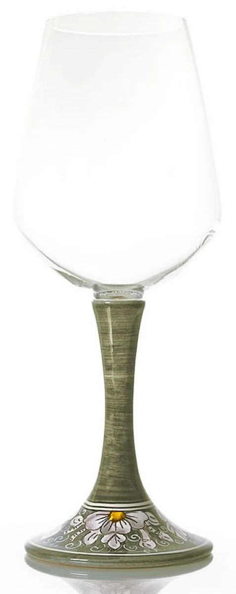 Luxury wine glass set of 6 olive green / multicolored H. 23.5 cm - Handmade & hand-painted wine glasses - Hotel & Restaurant Accessories - Luxury quality - Made in Italy