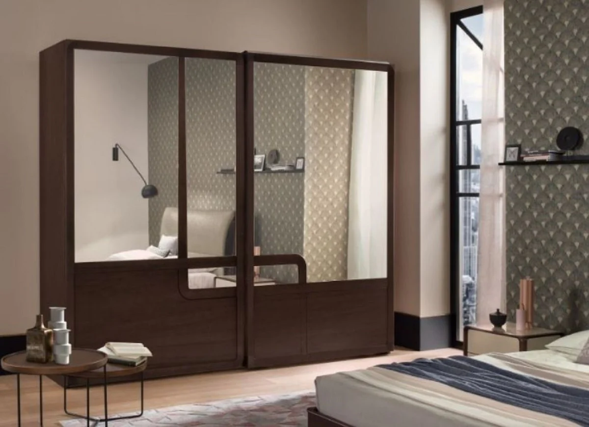 Luxury bedroom wardrobe brown 295 x 67 x H. 250 cm - Elegant solid wood wardrobe with 2 sliding doors - Bedroom furniture - Luxury quality - Made in Italy