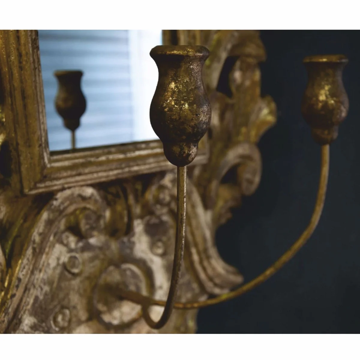 Luxury baroque mirror with candle holder antique gold H. 85 cm - Made in Italy