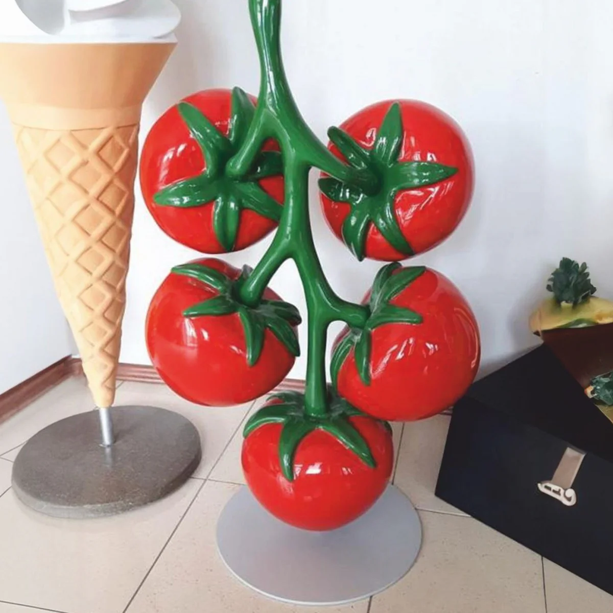XXL decorative tomatoes on a stem with stand red / green / gray H. 100 cm