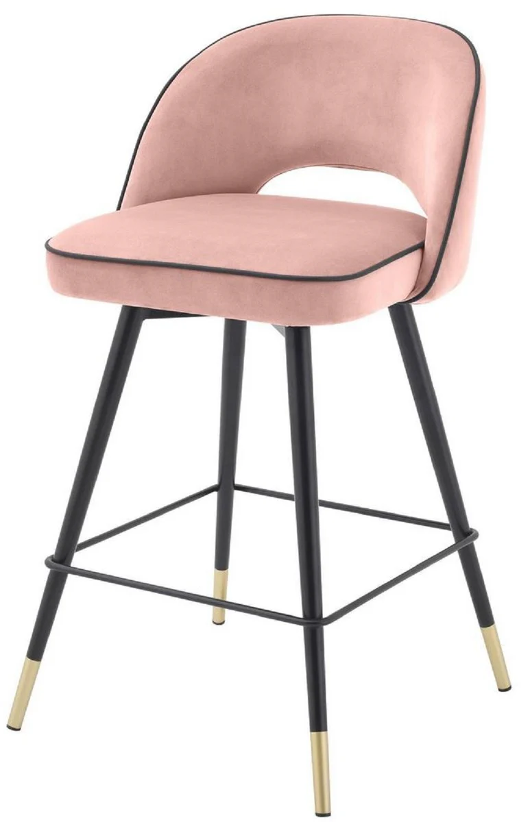 Luxury bar chair set pink / black / brass 51 x 52 x H. 103 cm - Bar chairs with swivel seat and elegant velvet fabric - Luxury bar furniture