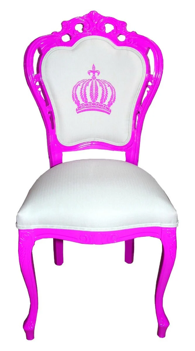 Pompöös by Luxury Baroque Dining Room Chairs White / Magenta - Pompöös Baroque Chairs designed by Harald Glööckler - 6 Dining Room Chairs - Baroque Dining Room Furniture