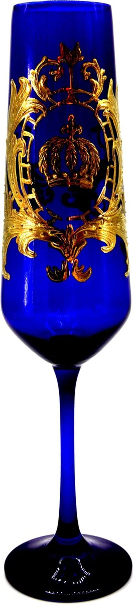 Pompöös by Luxus Champagne glass set royal blue / gold Ø 6 x H. 25 cm - Champagne glasses with 24 carat gold plating - Pompöös glasses designed by Harald Glööckler