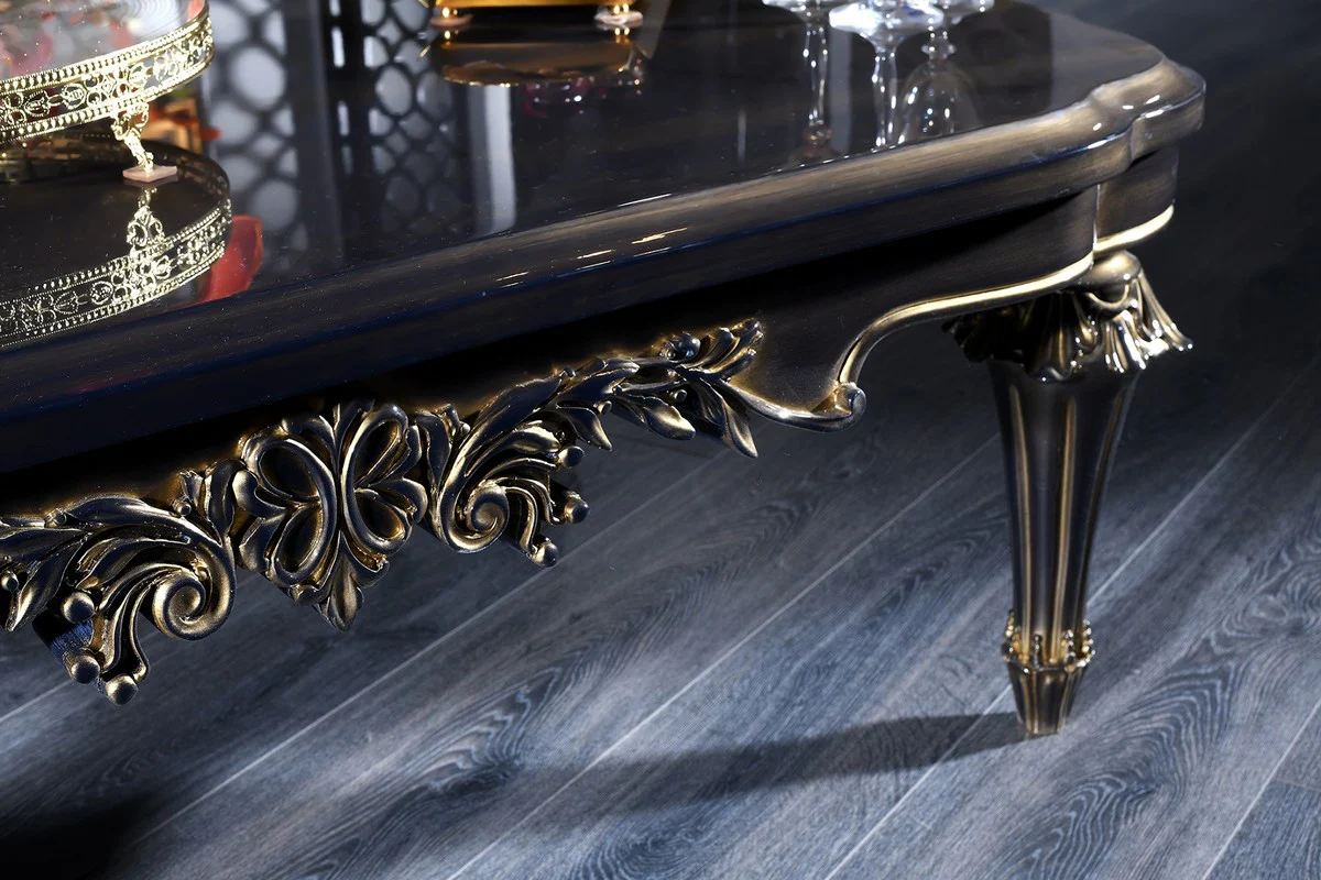 Luxury baroque coffee table blue / gold / black 131 x 85 x H. 45 cm - living room table in baroque style