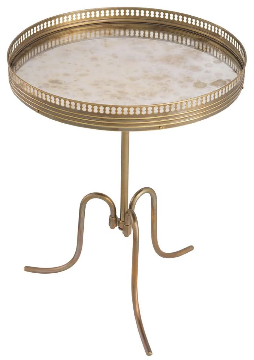 Luxury side table vintage brass Ø 46 x H. 56.5 cm - Round brass table with antique mirror glass - Living room furniture - Luxury furniture - Luxury furnishings - Luxury interior