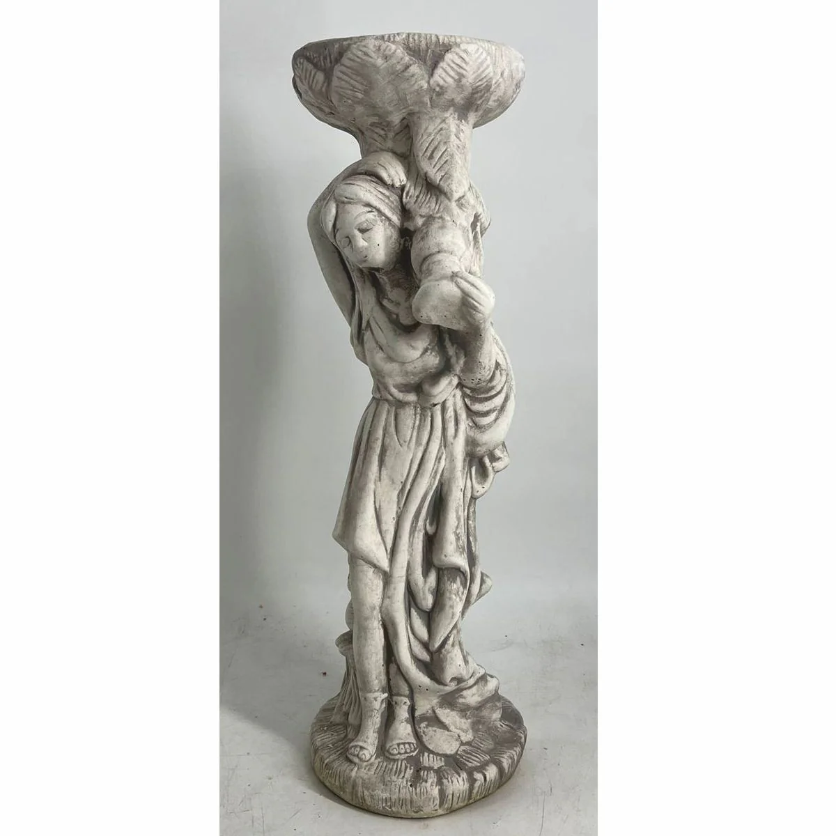 Art Nouveau Garden Decoration Concrete Sculpture Woman with Flower Pot Gray H. 60 cm