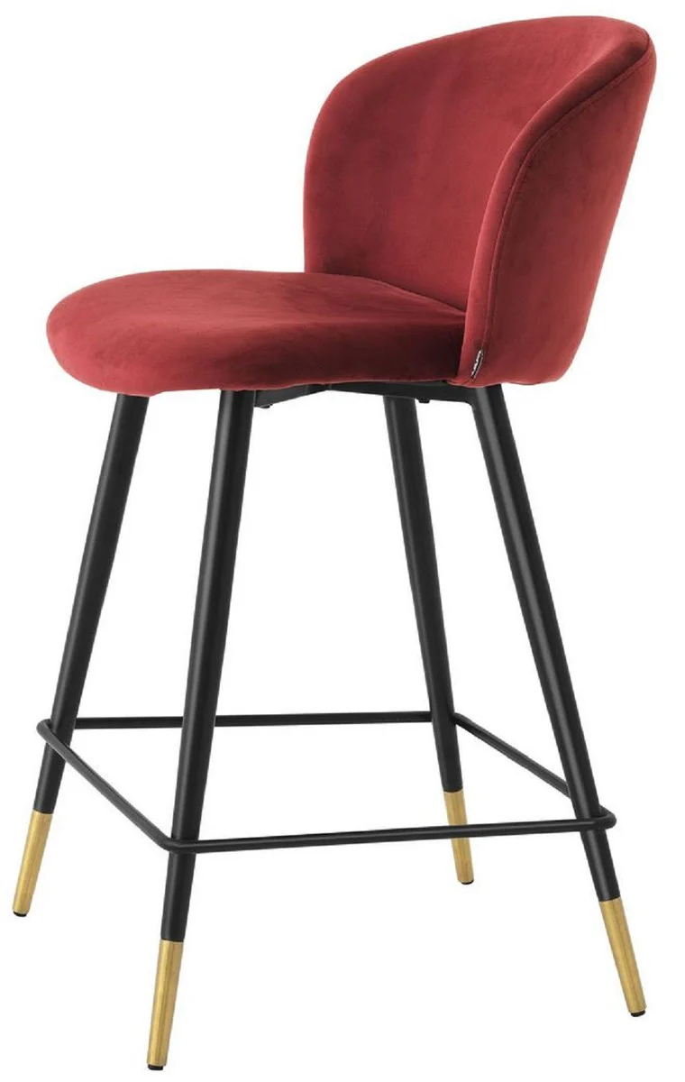 Luxury bar chair Bordeaux red / black / gold 50.5 x 54 x H. 92.5 cm - Luxury bar stool with backrest and elegant velvet - Luxury bar furniture