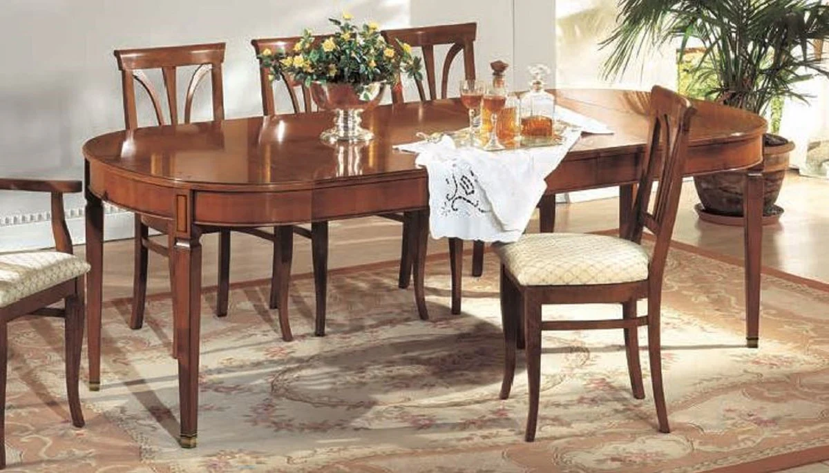 Luxury Biedermeier dining table brown / brass - extendable - Made in Italy