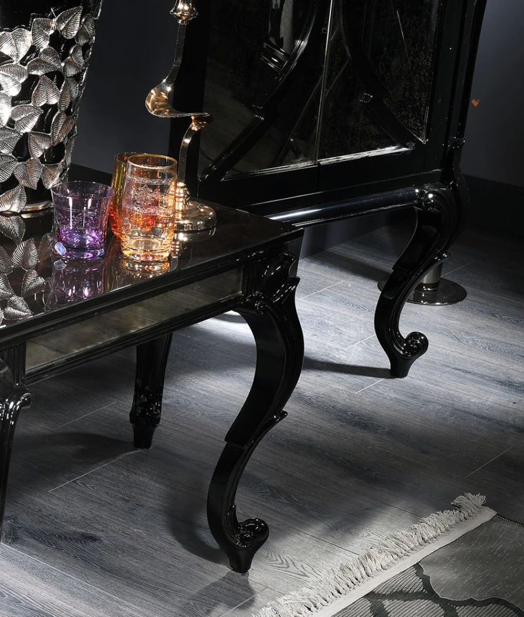 Luxury baroque living room cabinet black 81 x 45 x H. 192 cm - solid wood cabinet with 2 mirrored doors - baroque living room furniture