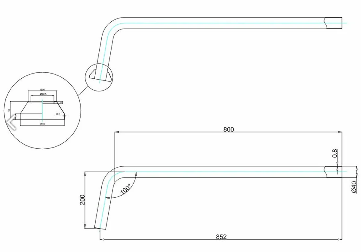 Drain pipe chrome for nostalgic bathtub natural stone freestanding 1700mm BCha - drain pipe