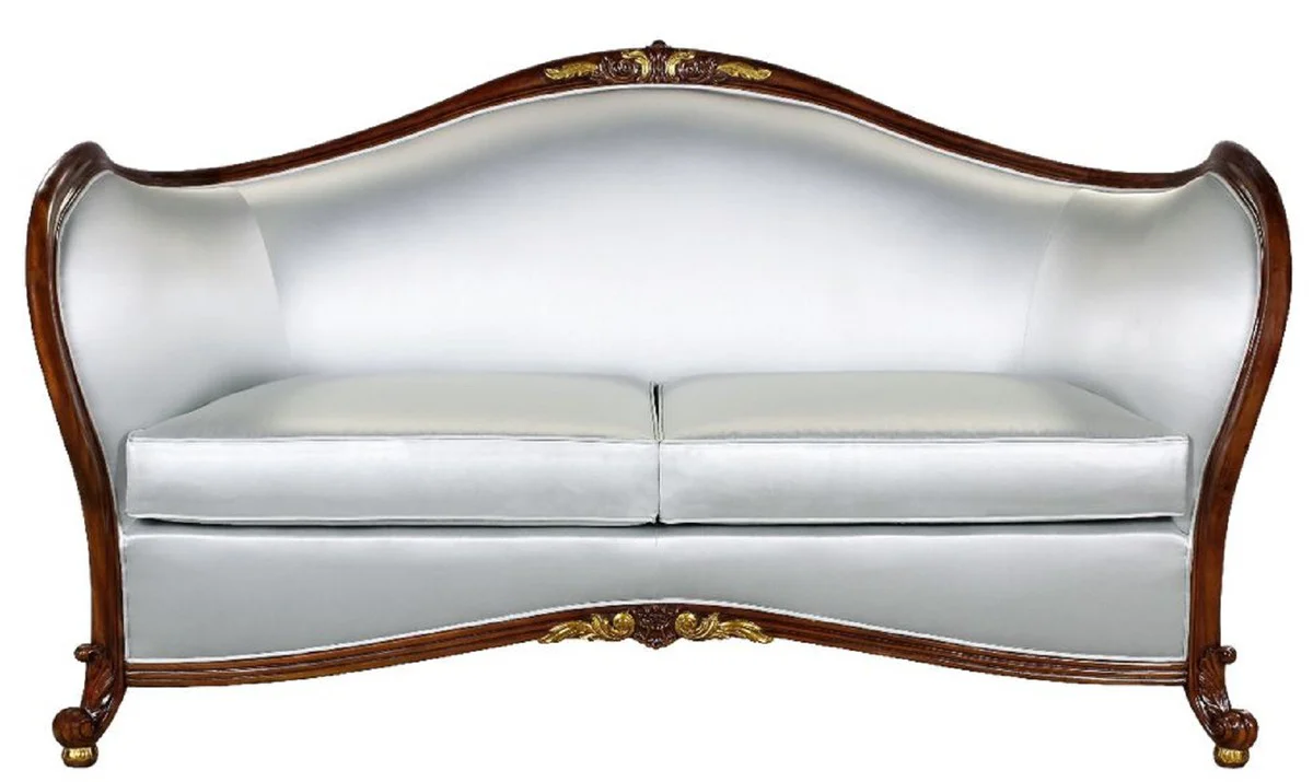 Luxury Baroque Sofa Silver / Dark Brown / Gold - Magnificent Living Room Sofa in Baroque Style - Baroque Living Room Furniture - Noble & Magnificent