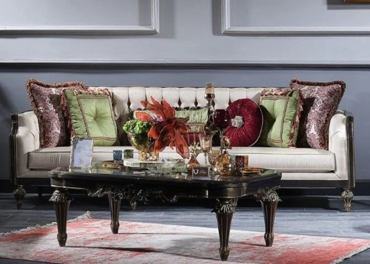 Luxury baroque living room sofa cream / blue / black / gold 238 x 92 x H. 86 cm - Magnificent baroque furniture