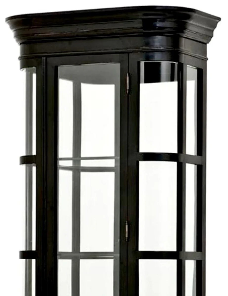 Luxury display cabinet black 87.5 x 44.5 x H. 238 cm - Oval solid wood display cabinet with glass door and glass shelves - Luxury furniture - Luxury quality