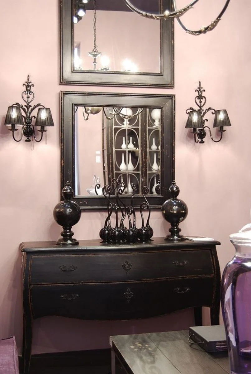 Luxury country house style solid wood chest of drawers with 2 drawers antique black - handmade country house style furniture - luxury quality