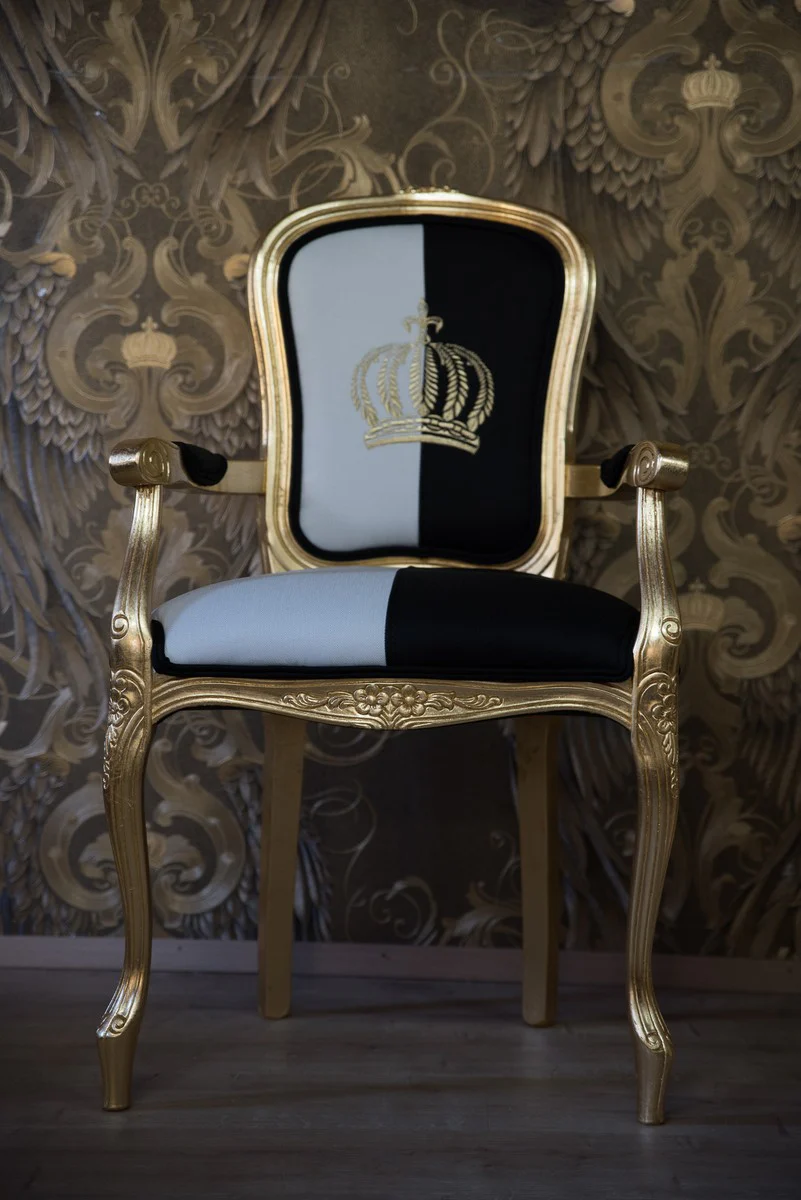 Pompöös by Baroque dining room chair with armrests black / white / gold - Pompöös baroque chair designed by Harald Glööckler