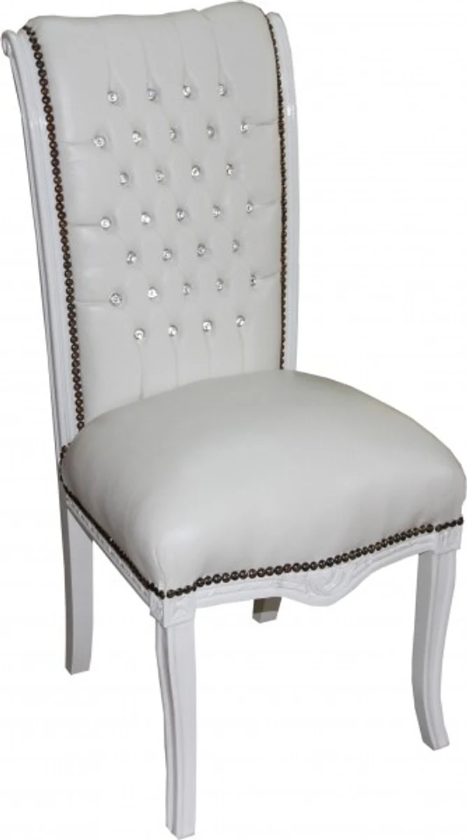 Baroque high-back dining room white/white with glittering stones - high-back chair furniture - baroque furniture