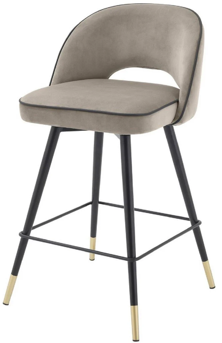 Luxury bar chair set greige / black / brass 51 x 52 x H. 92.5 cm - bar chairs with swivel seat and elegant velvet fabric - luxury bar furniture