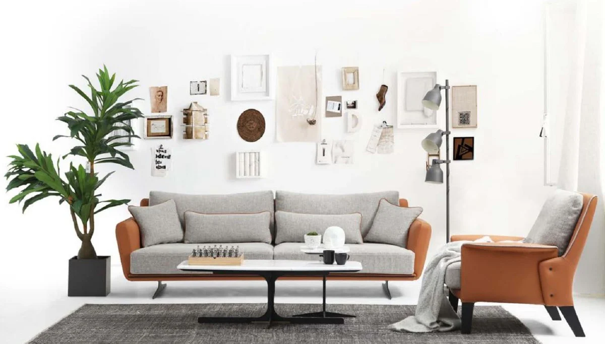 Luxury sofa gray / brown / black 230 x 100 x H. 80 cm - Modern living room sofa - Hotel sofa - Luxury furniture