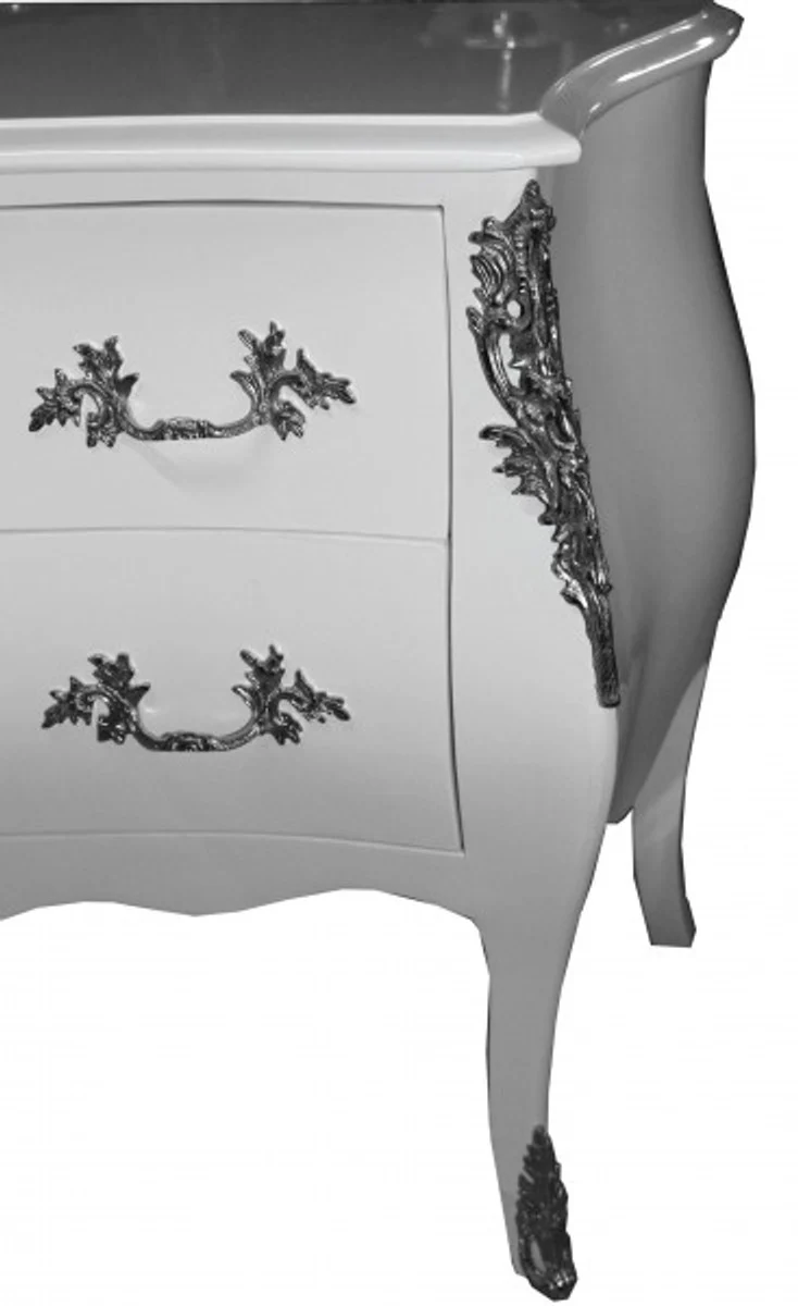 Baroque chest of drawers white 120 cm with silver metal applications