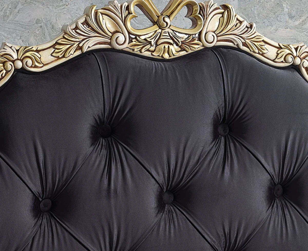 Luxury Baroque Bedroom Furniture Set Black / Cream / Gold - Various Sizes - 1 Baroque Double Bed with Mattress & 2 Baroque Nightstands - Baroque Bedroom & Hotel Furniture