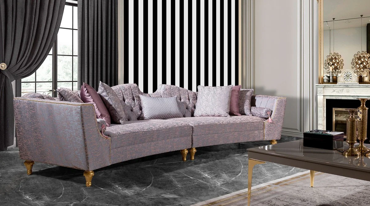 Luxury Baroque Sofa Pink / Silver / Gold - Curved Living Room Sofa - Hotel Sofa - Luxury Baroque Living Room & Hotel Furniture - Noble & Ornate