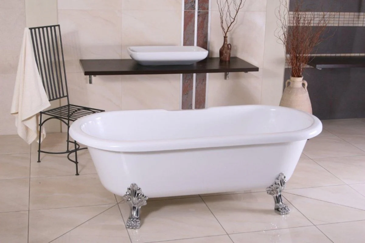 Freestanding luxury bathtub Art Nouveau Milano white/silver - Baroque bathroom