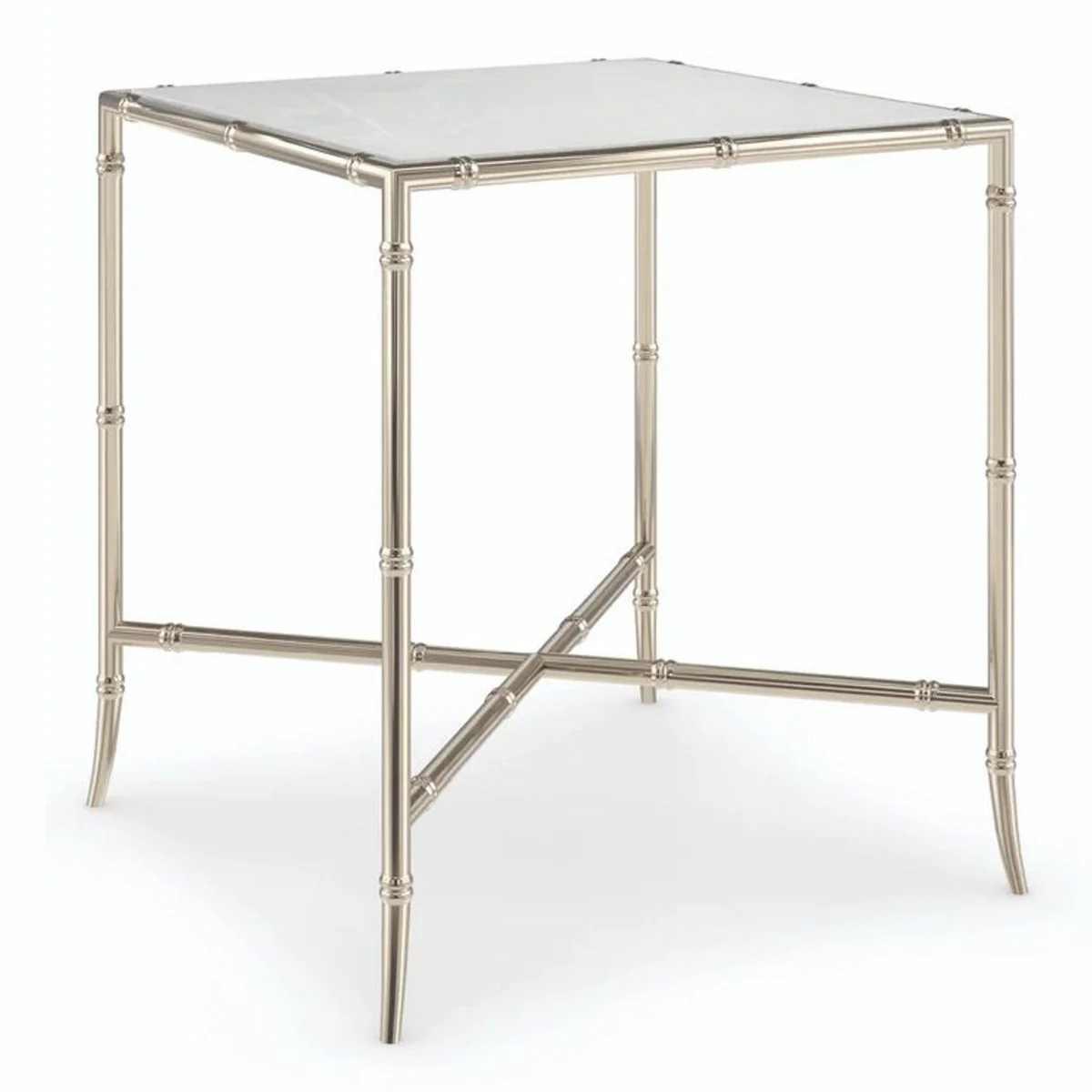 Luxury metal side table with marble top silver / white H. 48 cm