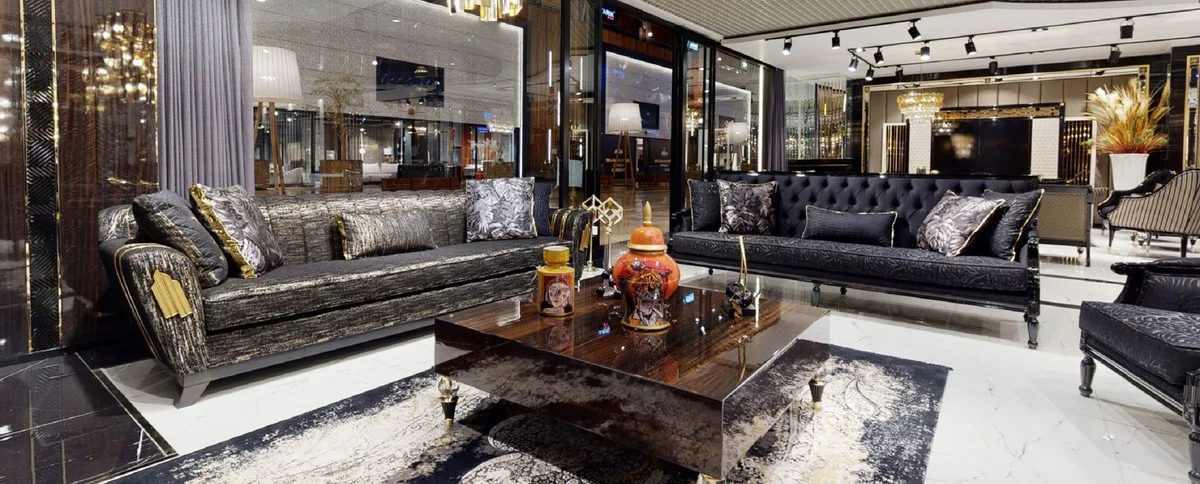 Luxury coffee table dark brown / black / gold 110 x 110 x H. 40 cm - Square living room table - Living room furniture - Solid wood furniture - Luxury furniture - Luxury furnishings