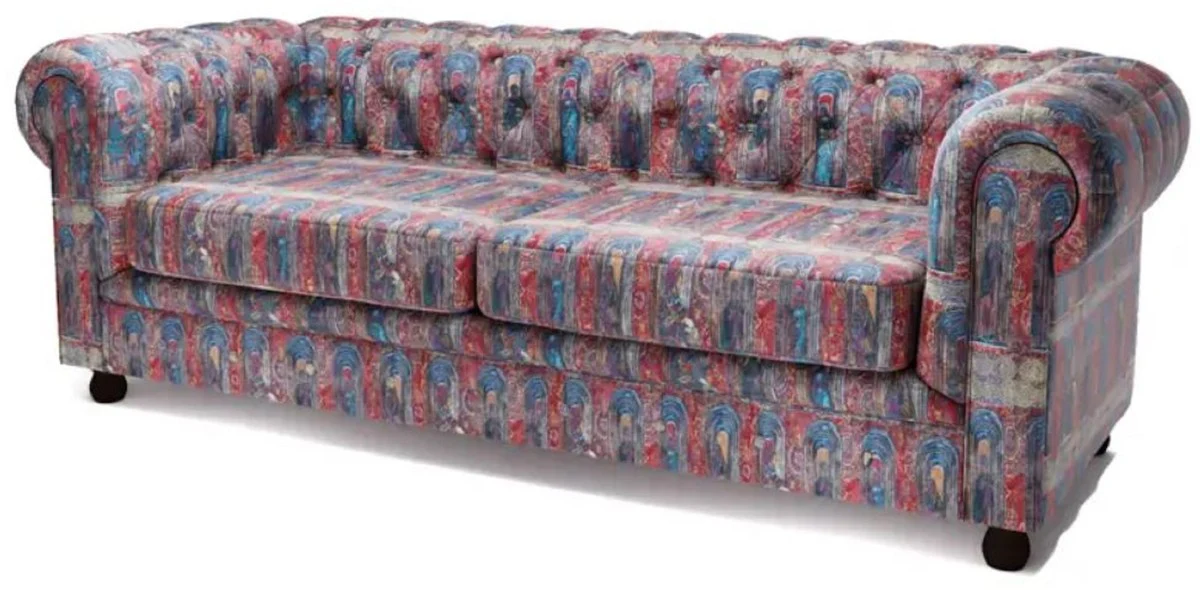 Luxury Chesterfield velvet sofa multicolored / black 220 x 96 x H. 78 cm - Living room sofa - Hotel sofa - Living room furniture - Chesterfield furniture - Luxury furniture - Luxury furnishings