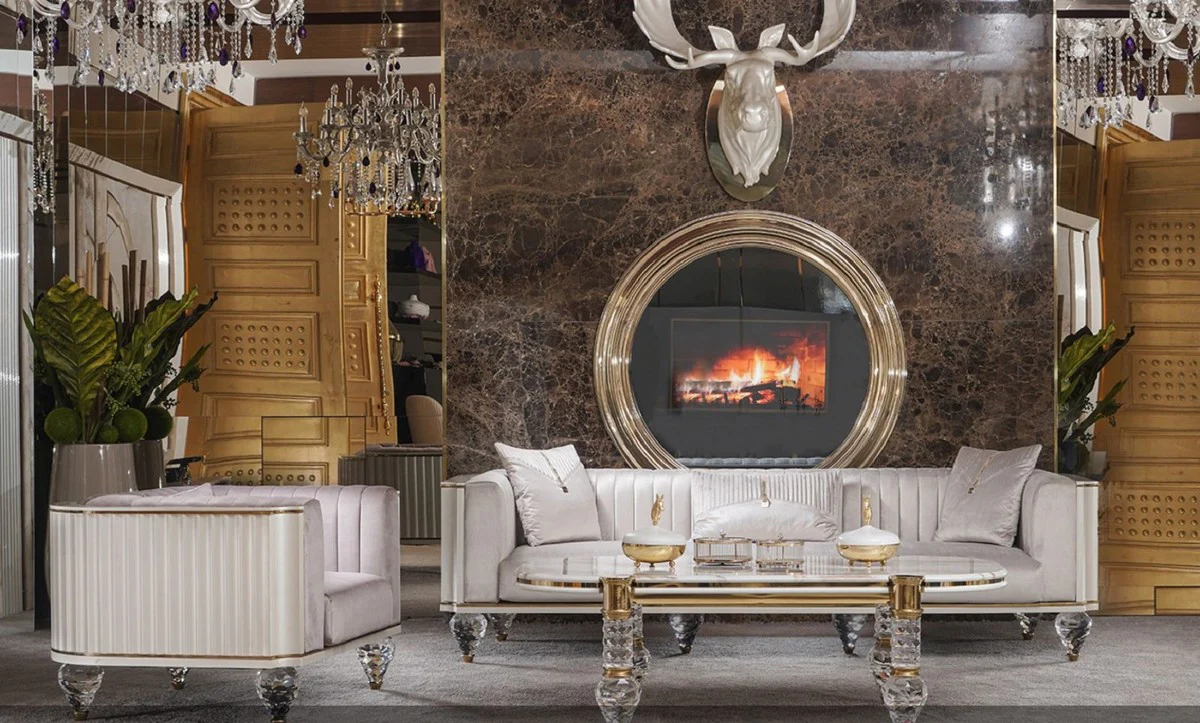 Luxury Art Deco 4 seater sofa gray / gold