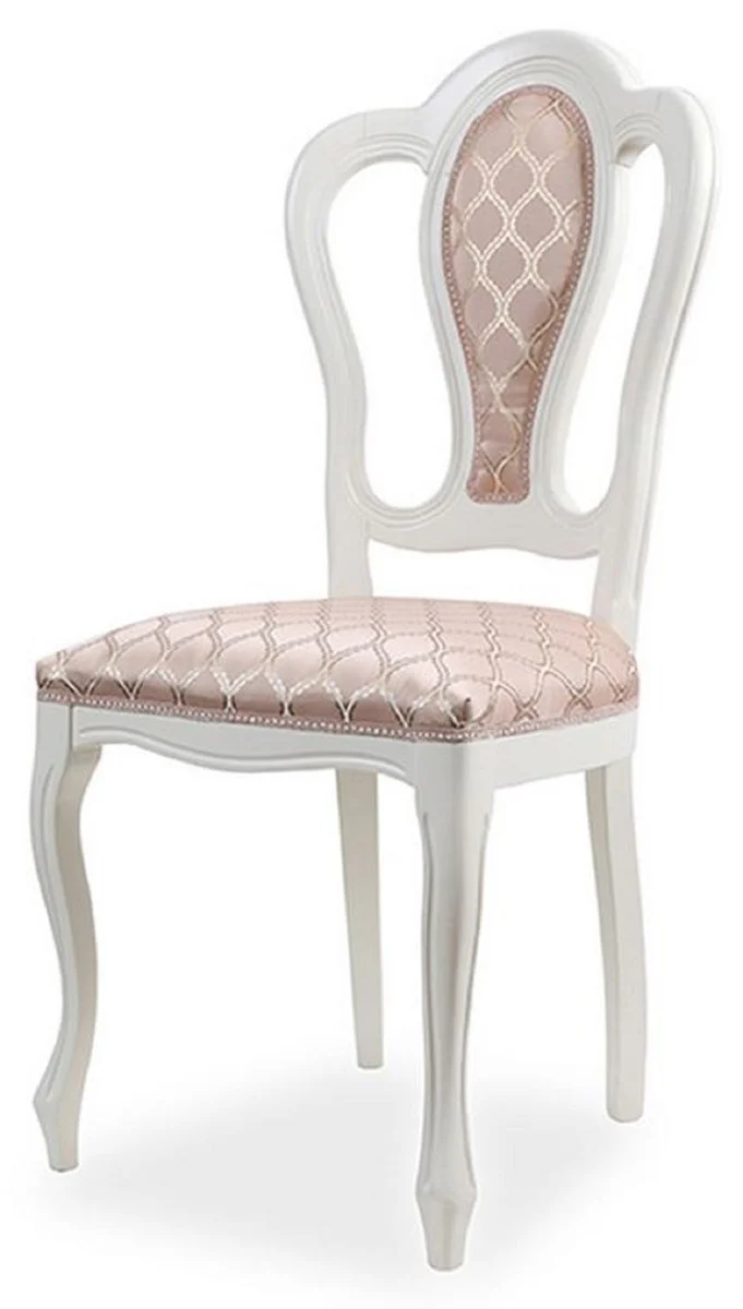 Luxury Baroque Dining Room Chair Set of 4 with Pattern Pink / White - Magnificent Baroque Style Kitchen Chairs - Luxury Dining Room Furniture in Baroque Style - Noble & Magnificent