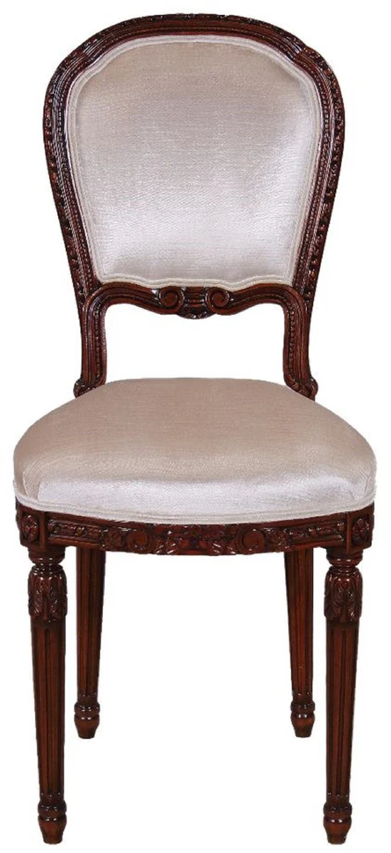 Luxury Baroque Dining Room Chair Silver / Dark Brown 41 x 50 x H. 90 cm - Dining Room Furniture in Baroque Style - Luxury Furniture in Baroque Style - Baroque Interior - Baroque Furniture