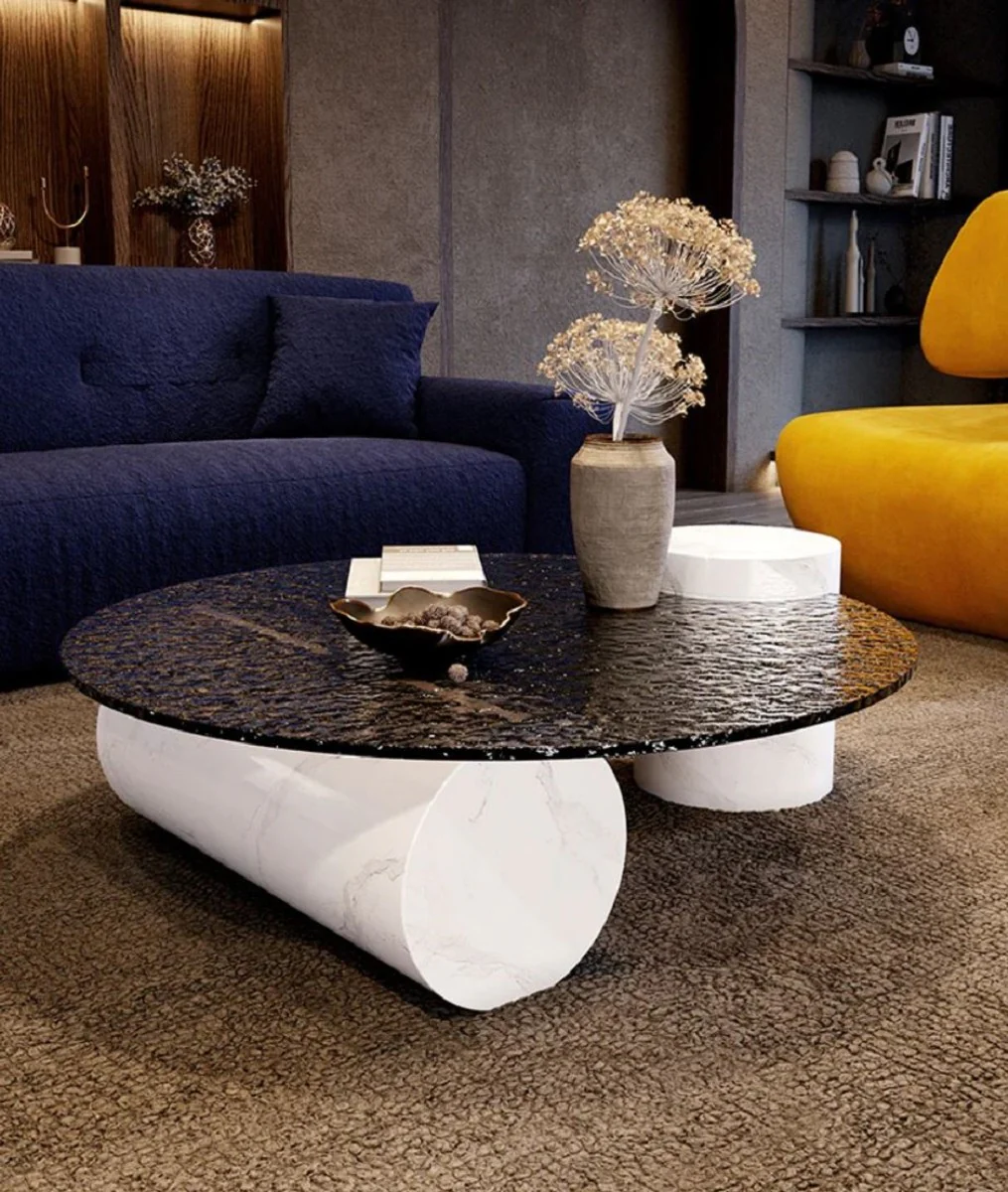 Luxury designer coffee table white 116 x 100 x H. 24 cm - Living room table with glass top - Living room furniture - Hotel furniture - Luxury furniture - Luxury quality - Made in Italy