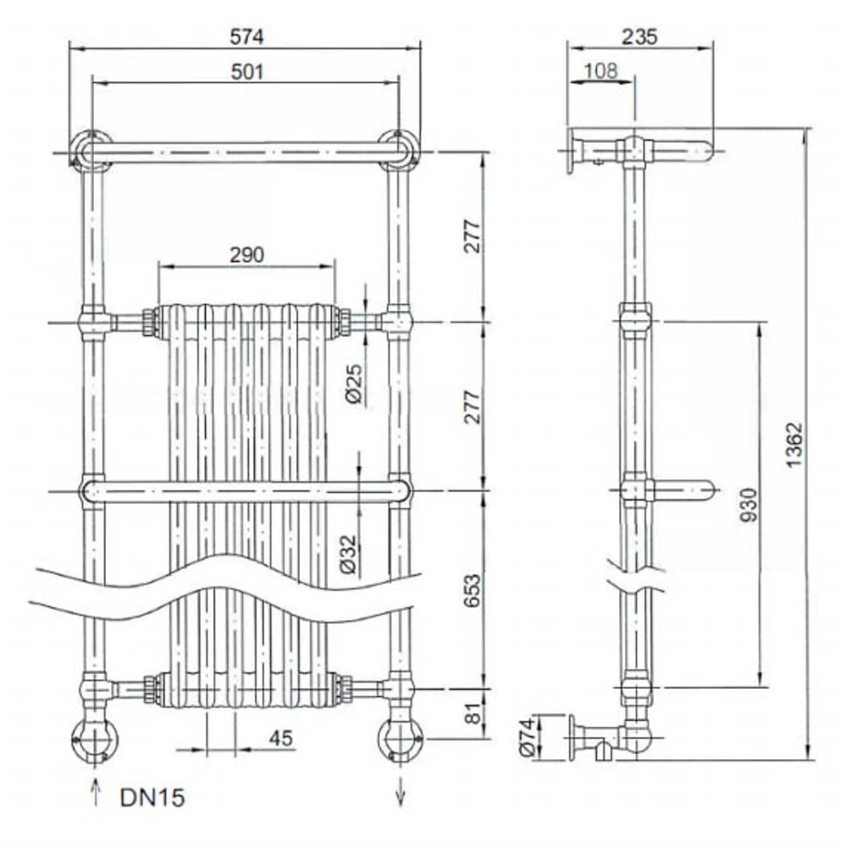 Luxury bathroom heater 1413 x 576 mm - towel radiator - vintage bathroom radiator towel rail white / chrome