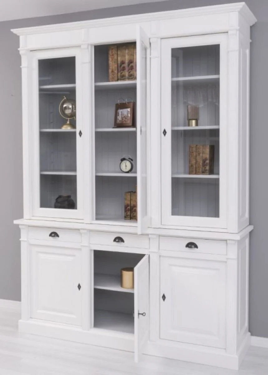 Country house style bookcase white / gray 183 x 51 x H. 240 cm - solid wood cabinet - shelf cabinet - living room cabinet - office cabinet - country house style furniture
