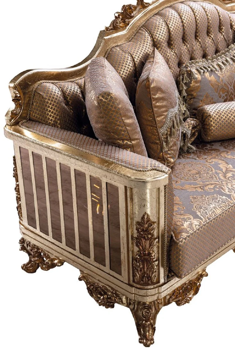 Luxury baroque sofa copper / antique silver / gold - baroque style living room sofa with elegant pattern - luxury living room furniture in baroque style - baroque furnishings - baroque furniture