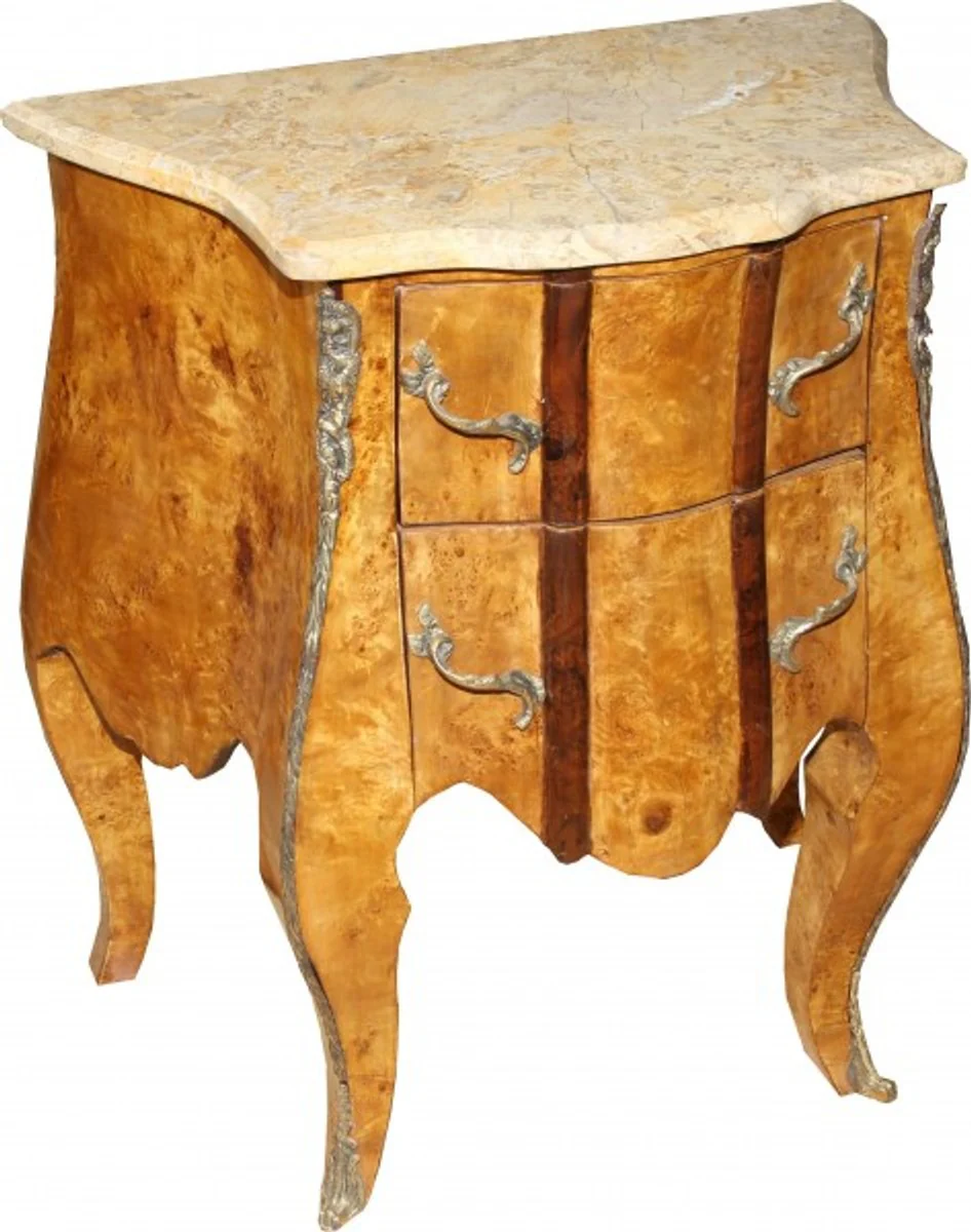 Baroque chest of drawers bird's eye maple with 2 drawers, marble top in cream 67 cm - handmade from solid wood