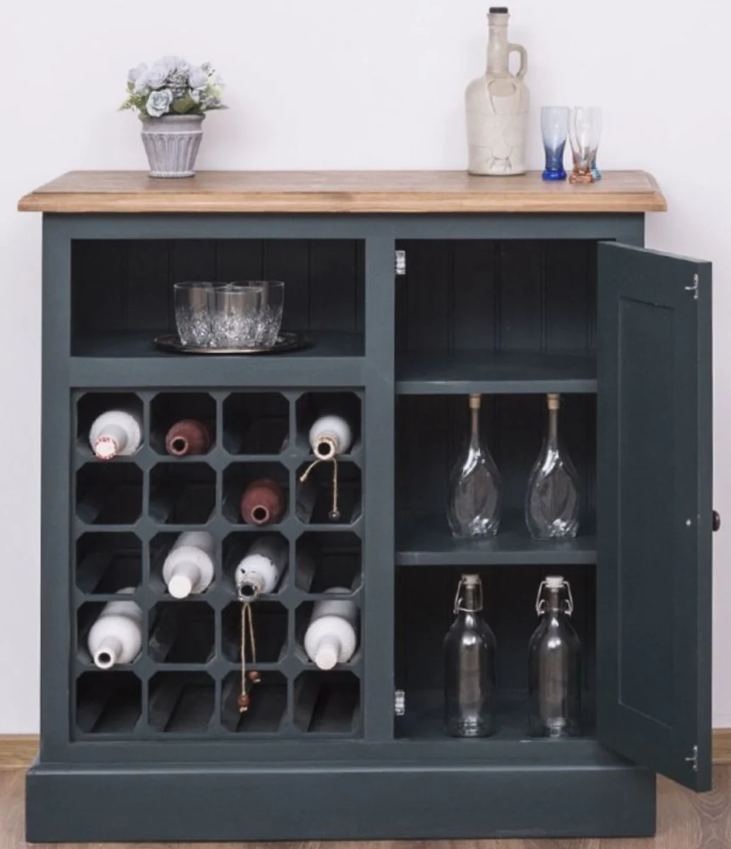 Country house style wine cabinet with door gray blue / natural color 90 x 41 x H. 90 cm - country house style furniture