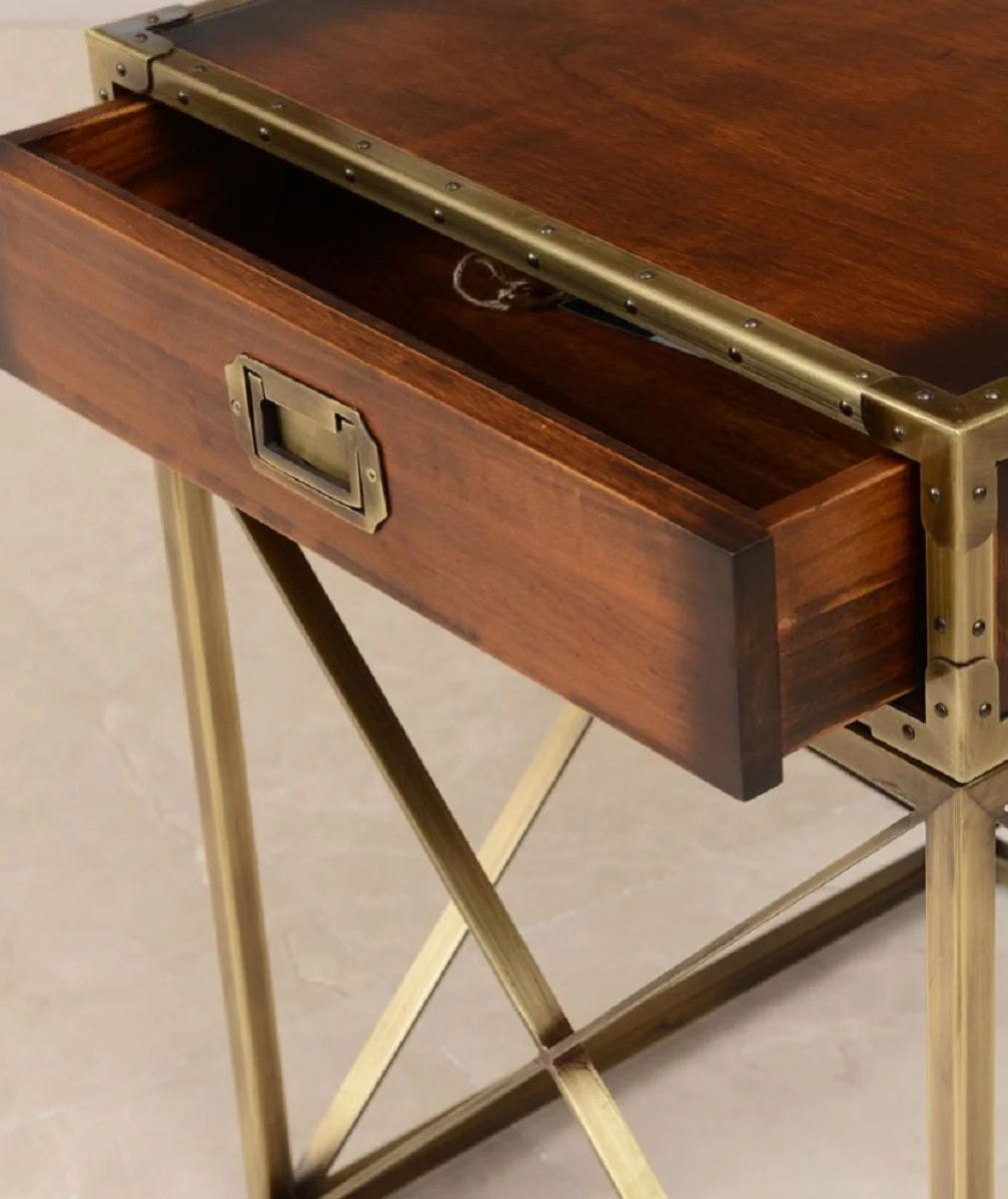 Luxury vintage style side table brown / brass 55.5 x 55.5 x H. 72 cm - Square bedside table with drawer - Living room furniture - Bedroom furniture - Luxury vintage style furniture