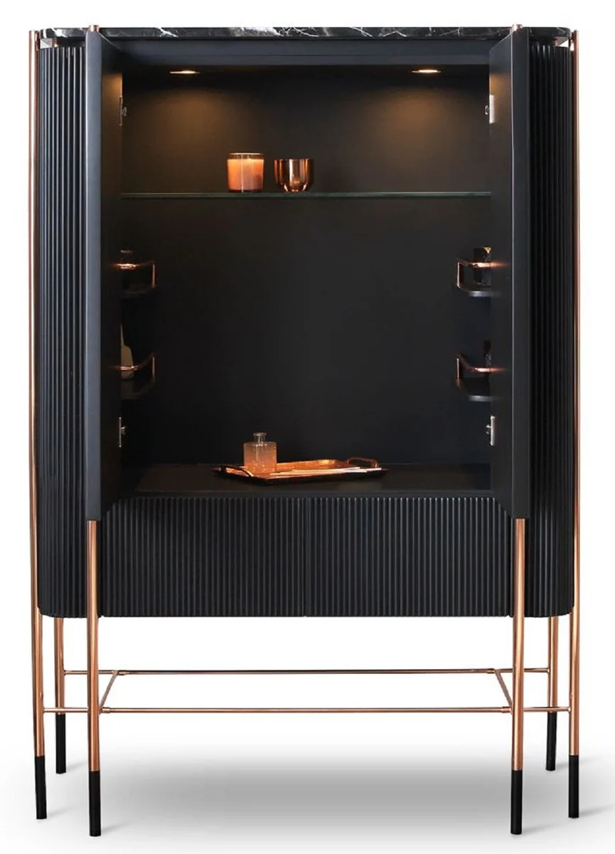 Luxury bar cabinet black / matt black / copper 104 x 52 x H. 150 cm - Illuminated wine cabinet with 2 doors - Living room furniture - Bar furniture - Hotel furniture - Luxury collection