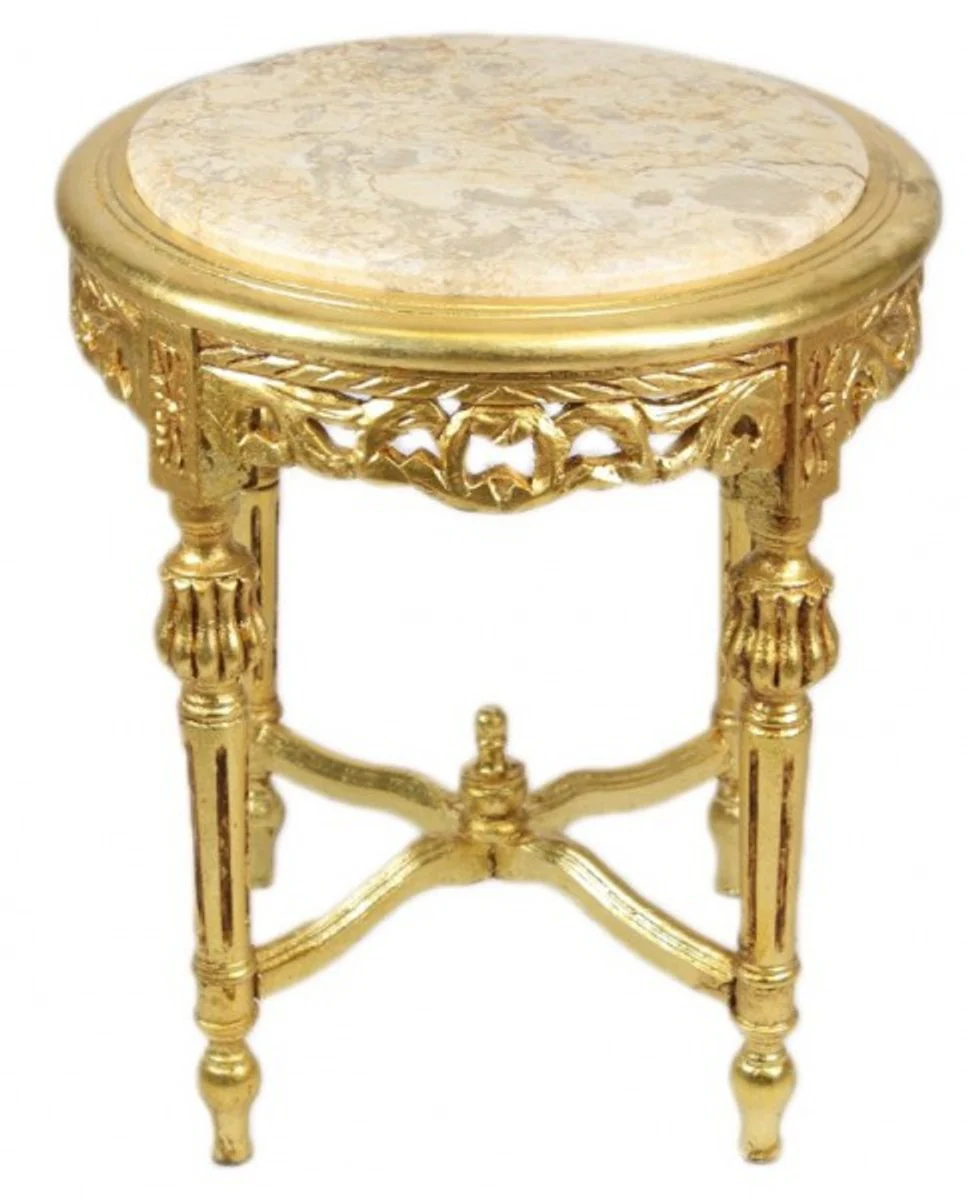 Baroque side table with cream marble top round gold 50 x 45 cm antique style - telephone flower table