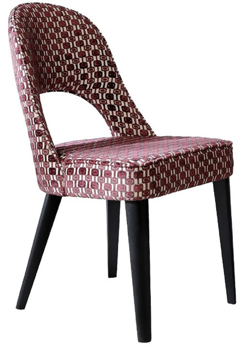 Luxury Art Deco dining room chair set of 6 red / white / black 49 x 61 x H. 89 cm - Art Deco kitchen chairs with pattern - dining room furniture - luxury furniture - Art Deco furniture - luxury furnishings