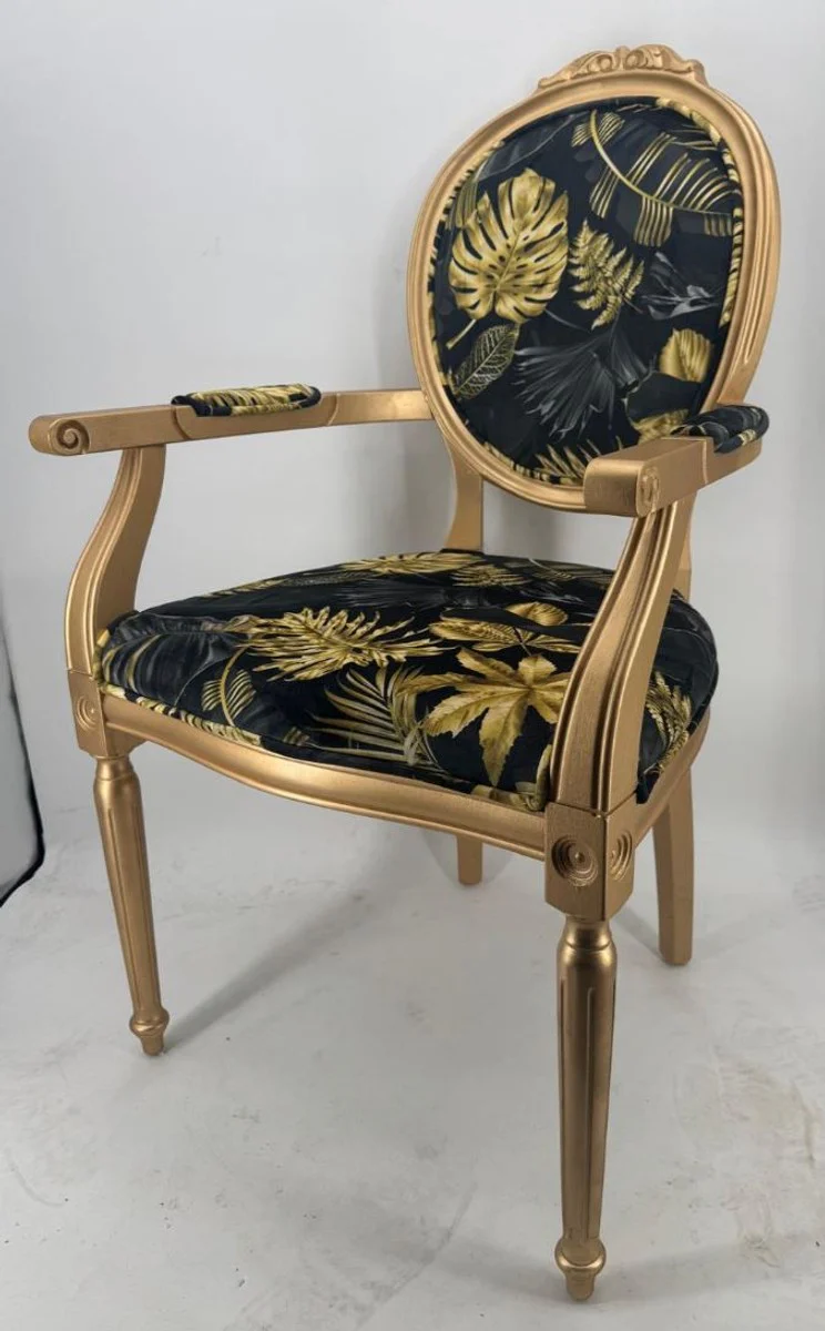 Luxury Baroque Dining Room Chair with Armrests Black / Gold H. 95 cm - Baroque Furniture