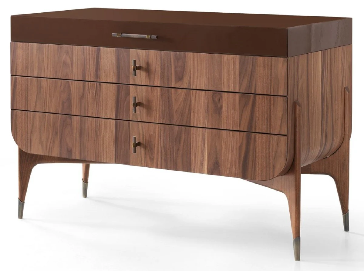 Luxury solid wood chest of drawers with 4 drawers brown / dark brown 123 x 60 x H. 82 cm - Bedroom chest of drawers - Bedroom furniture - Luxury furniture - Luxury furnishings - Furniture luxury