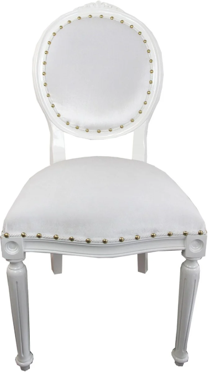 Luxury baroque dining room set medallion white 50 x 52 x H. 99 cm - 6 handmade dining chairs - baroque dining room furniture